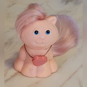 Vintage 1982 Pretty Pets Pink Cat with Heart Necklace